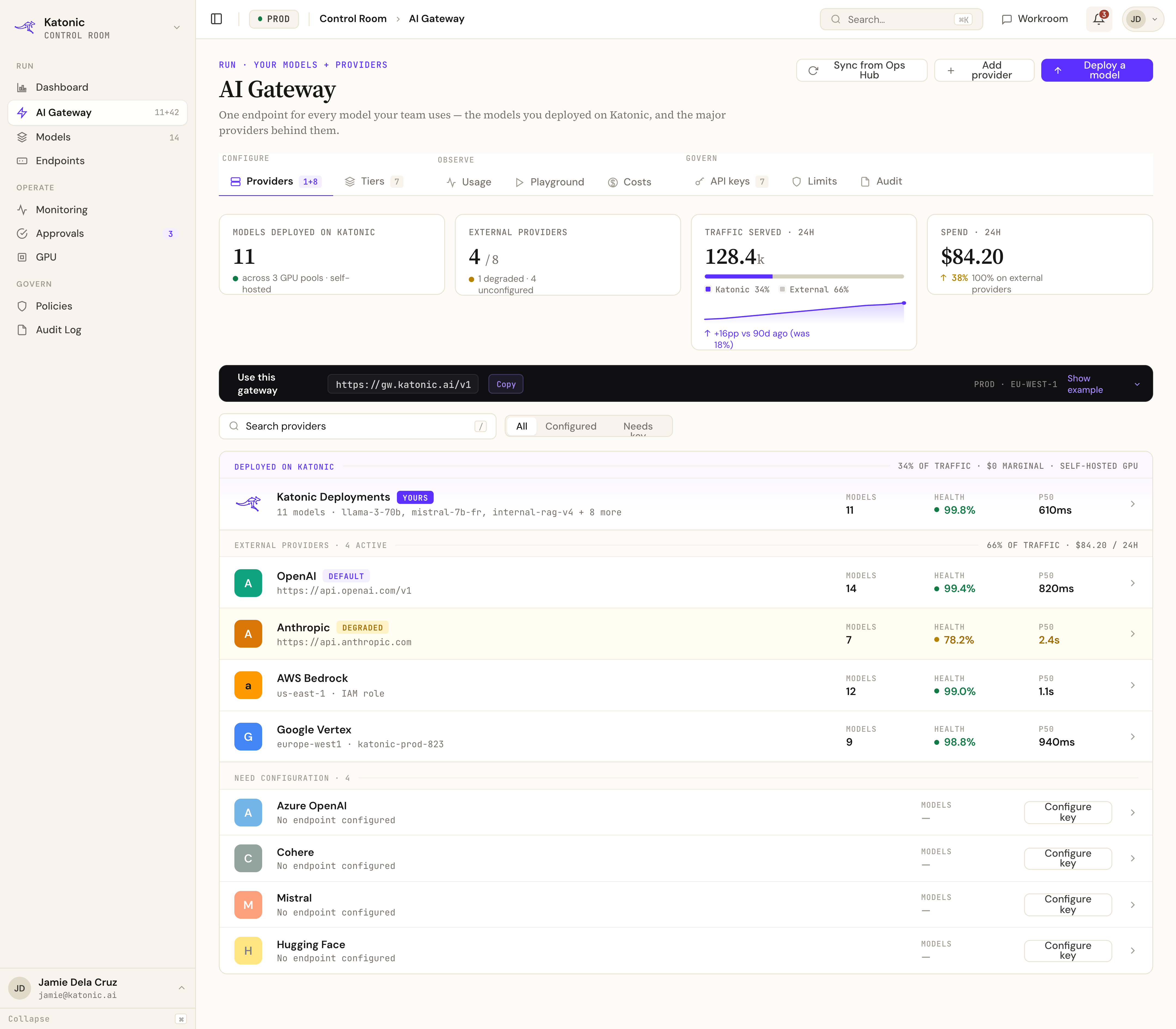 01 · Providers · stack with Katonic at the top